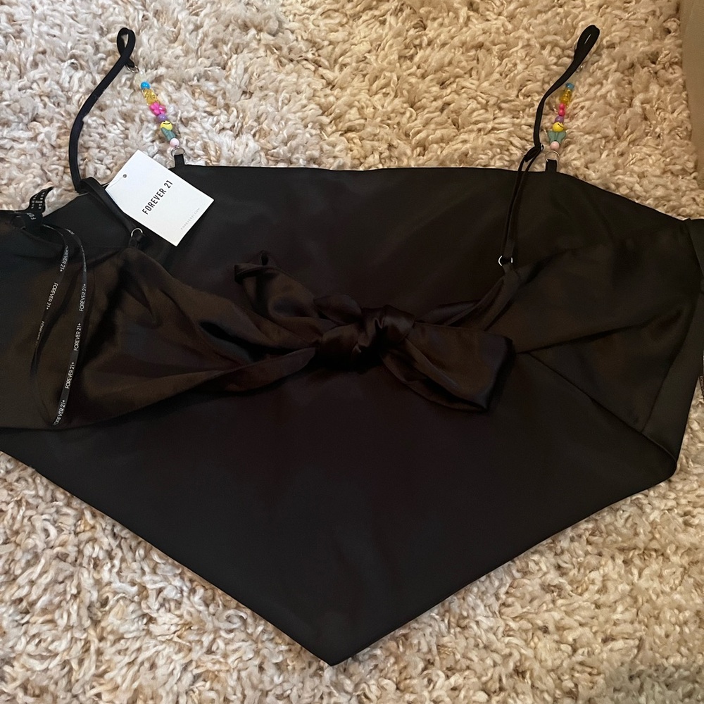 NWT Black bandana tie top with beaded strap - Picture 2 of 5